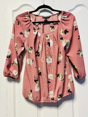 Sara Michelle Floral Pleated Blouse Pink Small